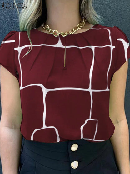 Vrouwelijke Blouse Korte Mouwen Zomerse Bloemenprint