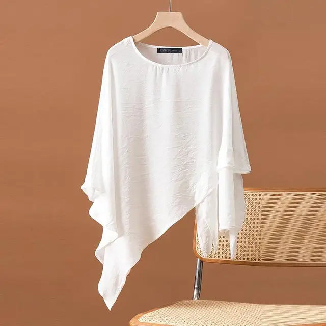 Vrouwelijke Blouse met Lange Mouw Asymmetrisch Model