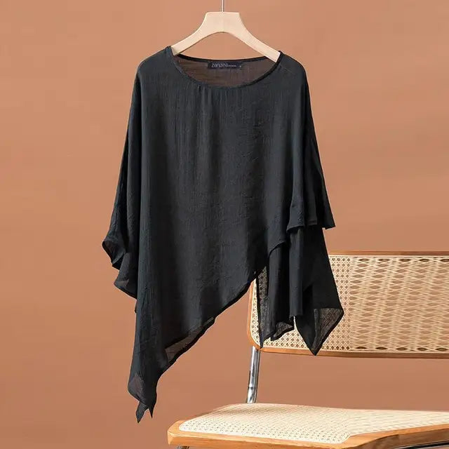Vrouwelijke Blouse met Lange Mouw Asymmetrisch Model