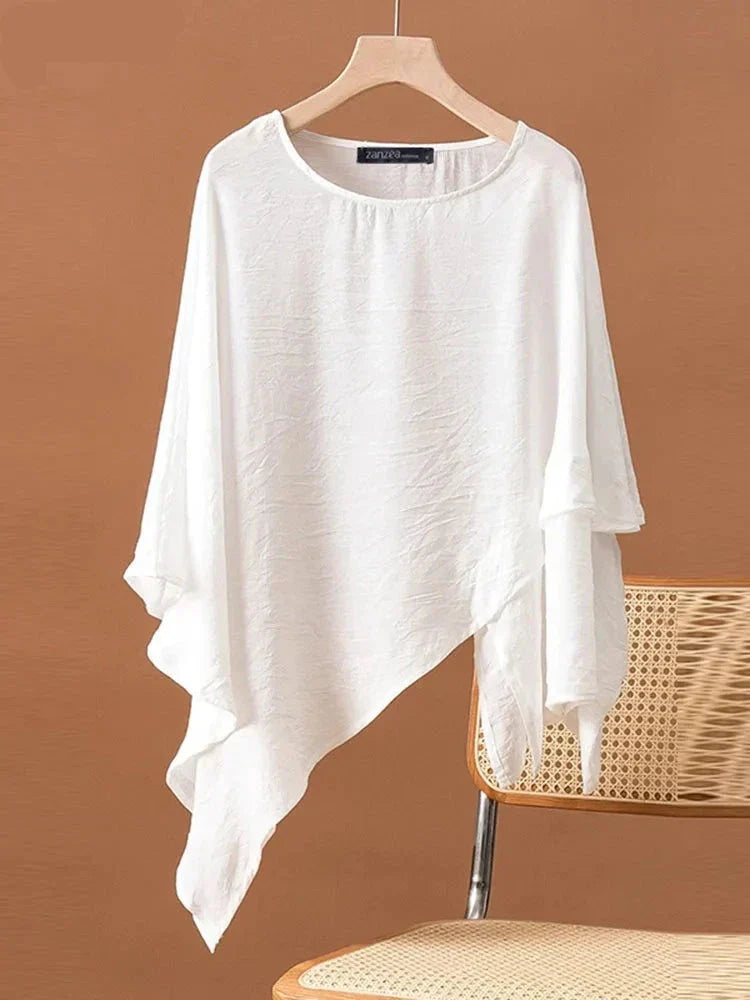 Vrouwelijke Blouse met Lange Mouw Asymmetrisch Model