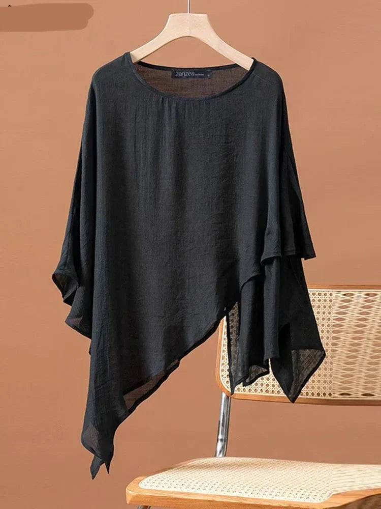 Vrouwelijke Blouse met Lange Mouw Asymmetrisch Model