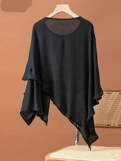 Vrouwelijke Blouse met Lange Mouw Asymmetrisch Model