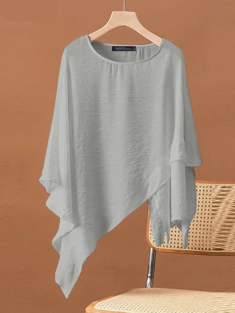 Vrouwelijke Blouse met Lange Mouw Asymmetrisch Model