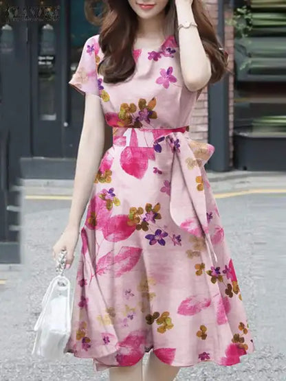 Zomerjurk Vrouw Elegant Bloemen Bedrukt Jurk