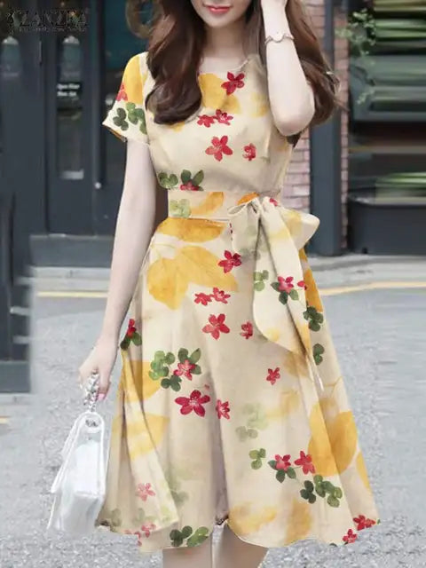 Zomerjurk Vrouw Elegant Bloemen Bedrukt Jurk