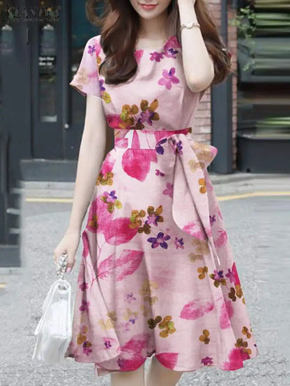 Zomerjurk Vrouw Elegant Bloemen Bedrukt Jurk