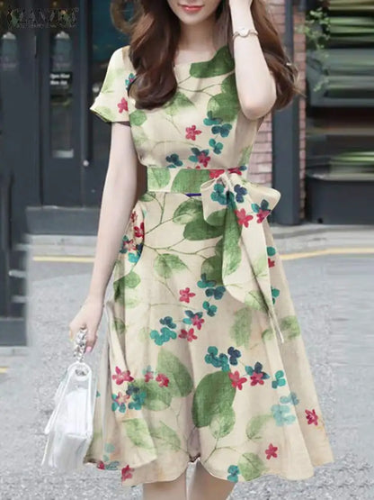 Zomerjurk Vrouw Elegant Bloemen Bedrukt Jurk