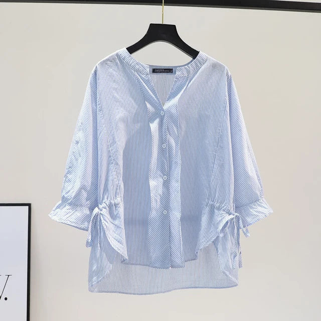 Koreaanse Blouse met V-Hals en Strepen