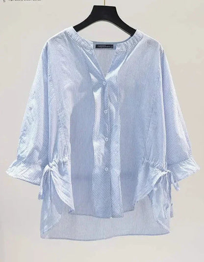 Koreaanse Blouse met V-Hals en Strepen