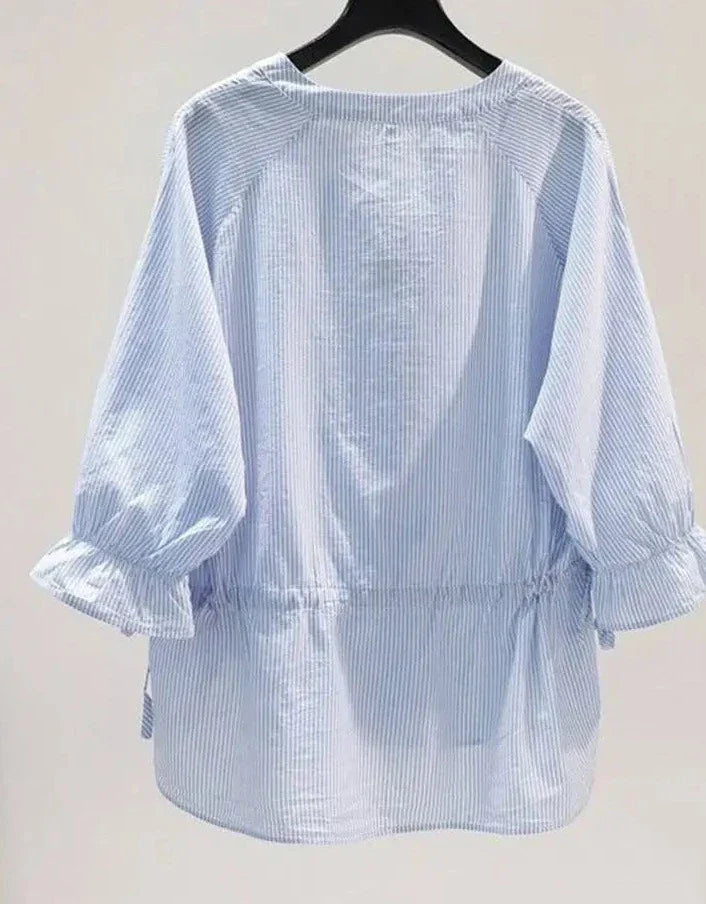 Koreaanse Blouse met V-Hals en Strepen