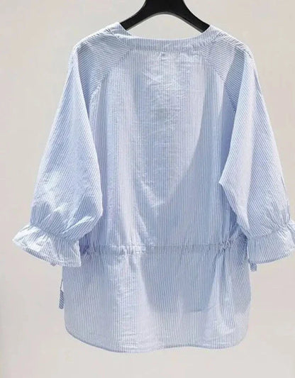Koreaanse Blouse met V-Hals en Strepen