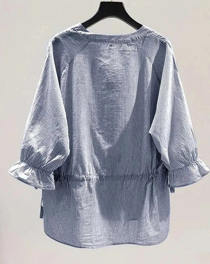Koreaanse Blouse met V-Hals en Strepen