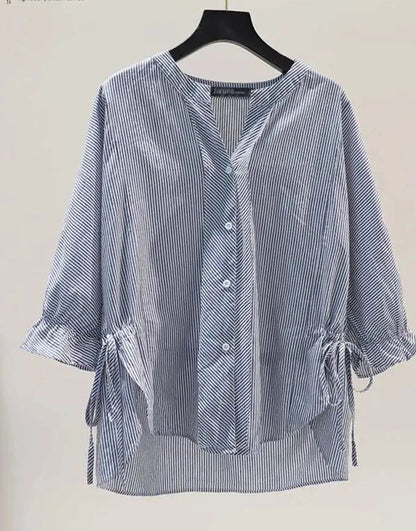 Koreaanse Blouse met V-Hals en Strepen