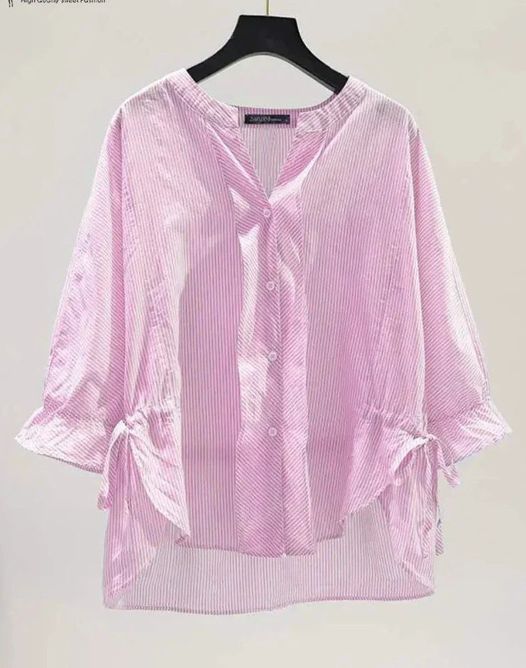Koreaanse Blouse met V-Hals en Strepen