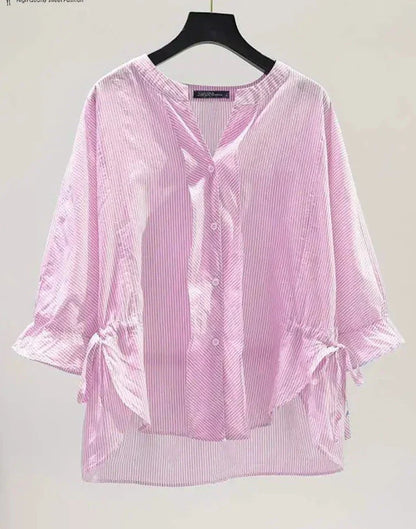 Koreaanse Blouse met V-Hals en Strepen