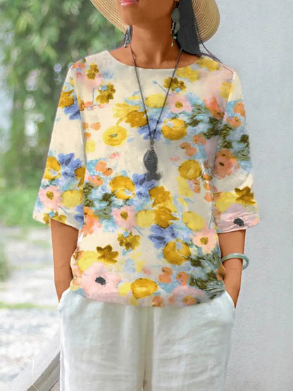 Vrouwelijke Bloemen Blouse Zomerjurk Stijl