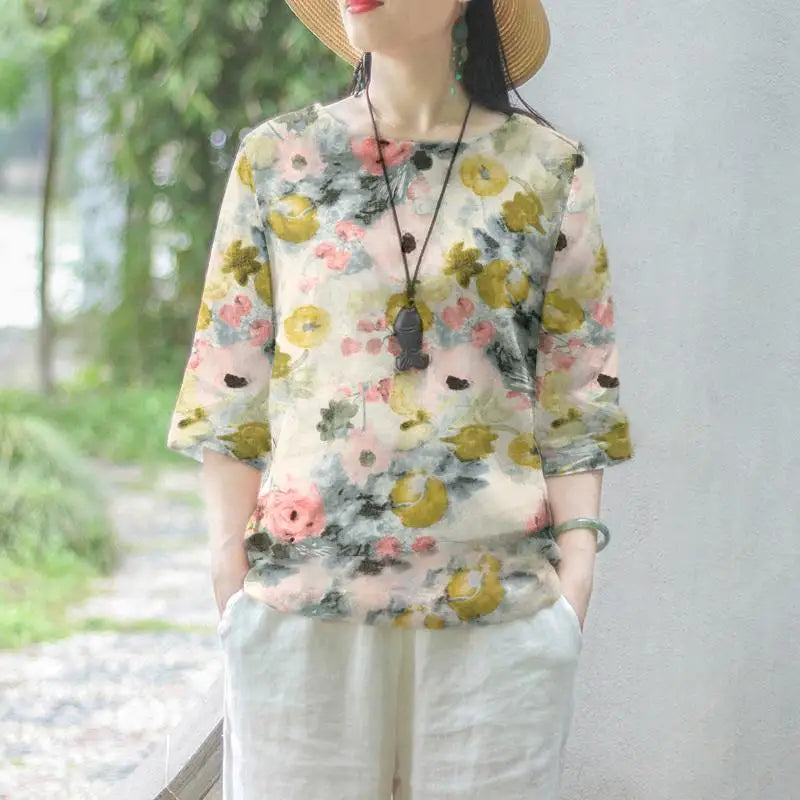 Vrouwelijke Bloemen Blouse Zomerjurk Stijl