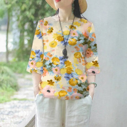 Vrouwelijke Bloemen Blouse Zomerjurk Stijl