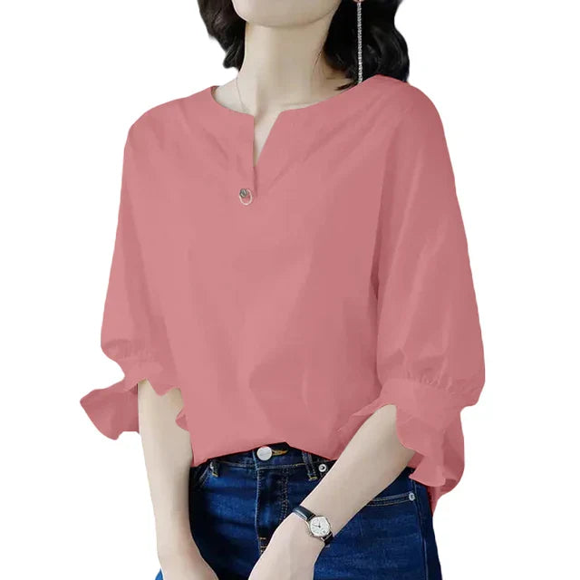 V-hals Blouse Zomerse Elegantie Licht Kleur - StudioMarella