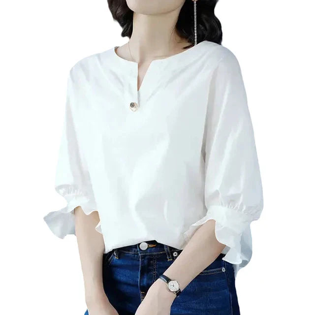 V-hals Blouse Zomerse Elegantie Licht Kleur