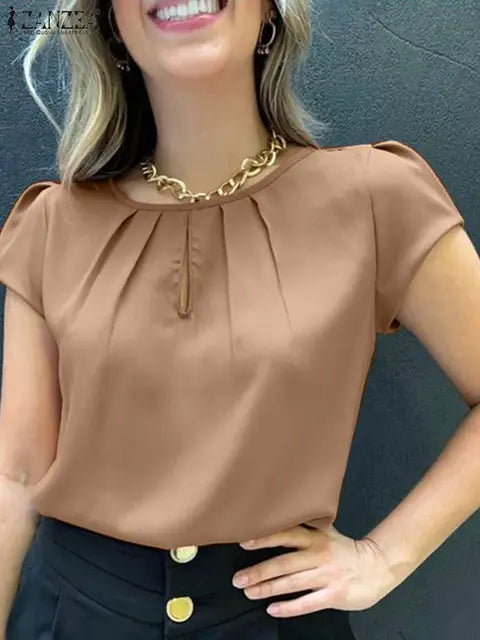 Vrouwelijke Zomerblouse Kort Mouwen Vrolijk Design