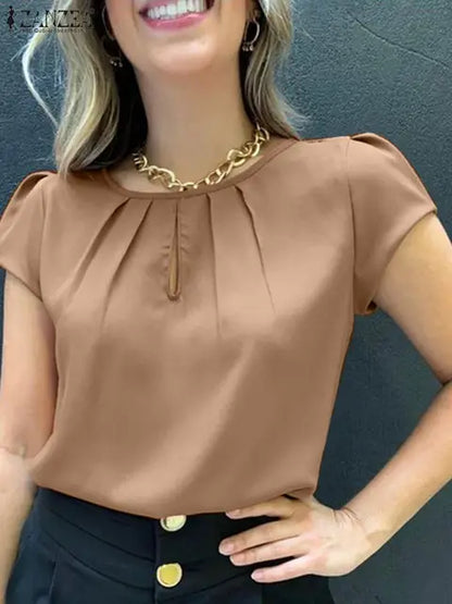 Vrouwelijke Zomerblouse Kort Mouwen Vrolijk Design
