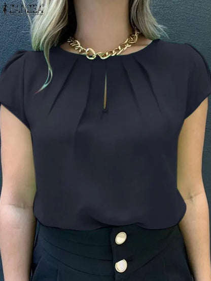 Vrouwelijke Zomerblouse Kort Mouwen Vrolijk Design