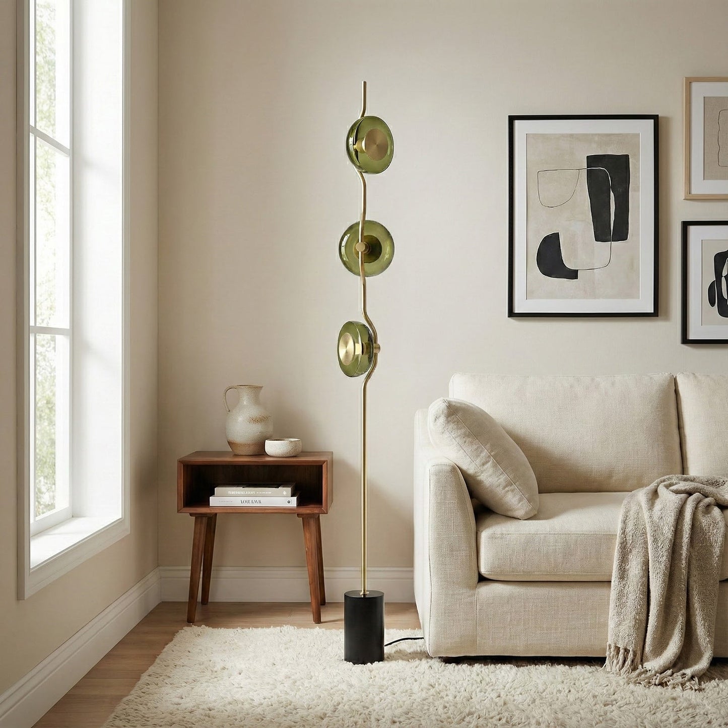 Vloerlamp met groen glas en geïntegreerde LED | 180 cm hoog | moderne vloerverlichting met sculptuur