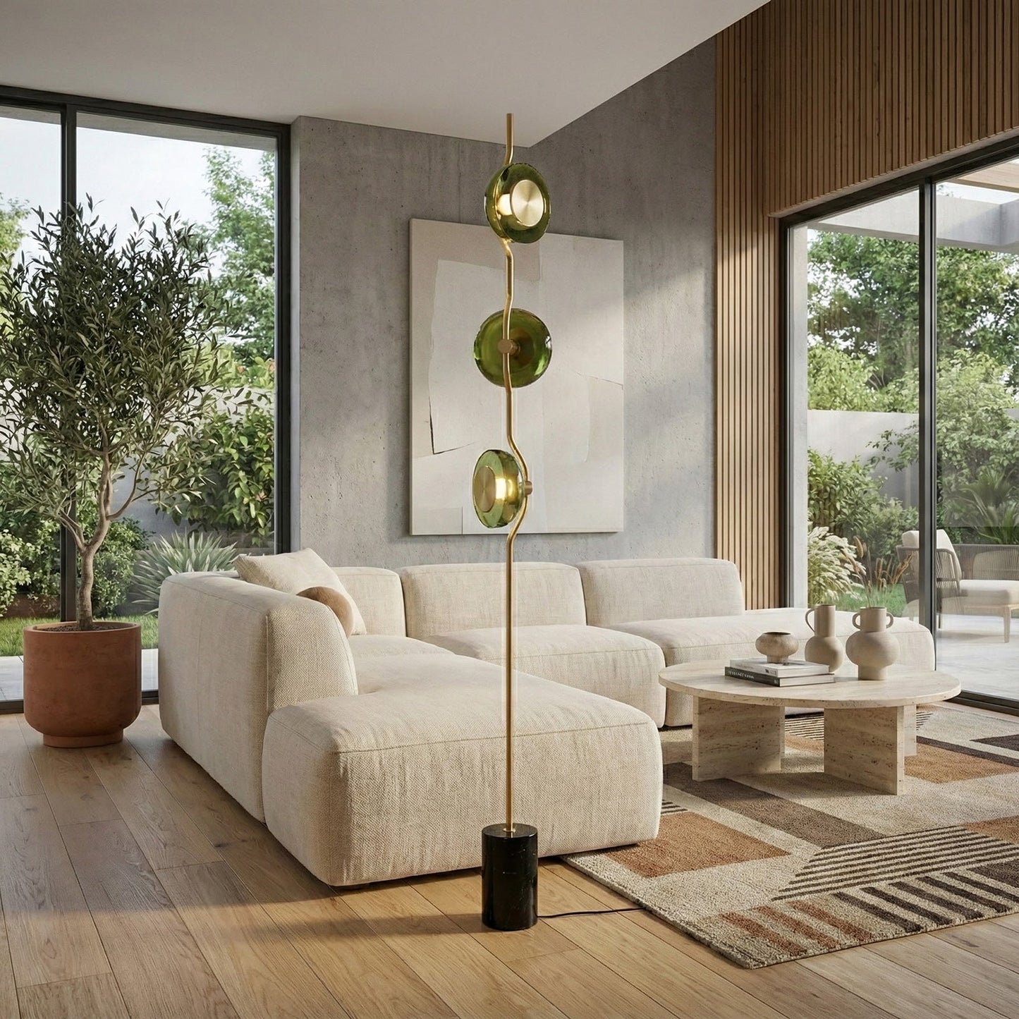 Vloerlamp met groen glas en geïntegreerde LED | 180 cm hoog | moderne vloerverlichting met sculptuur