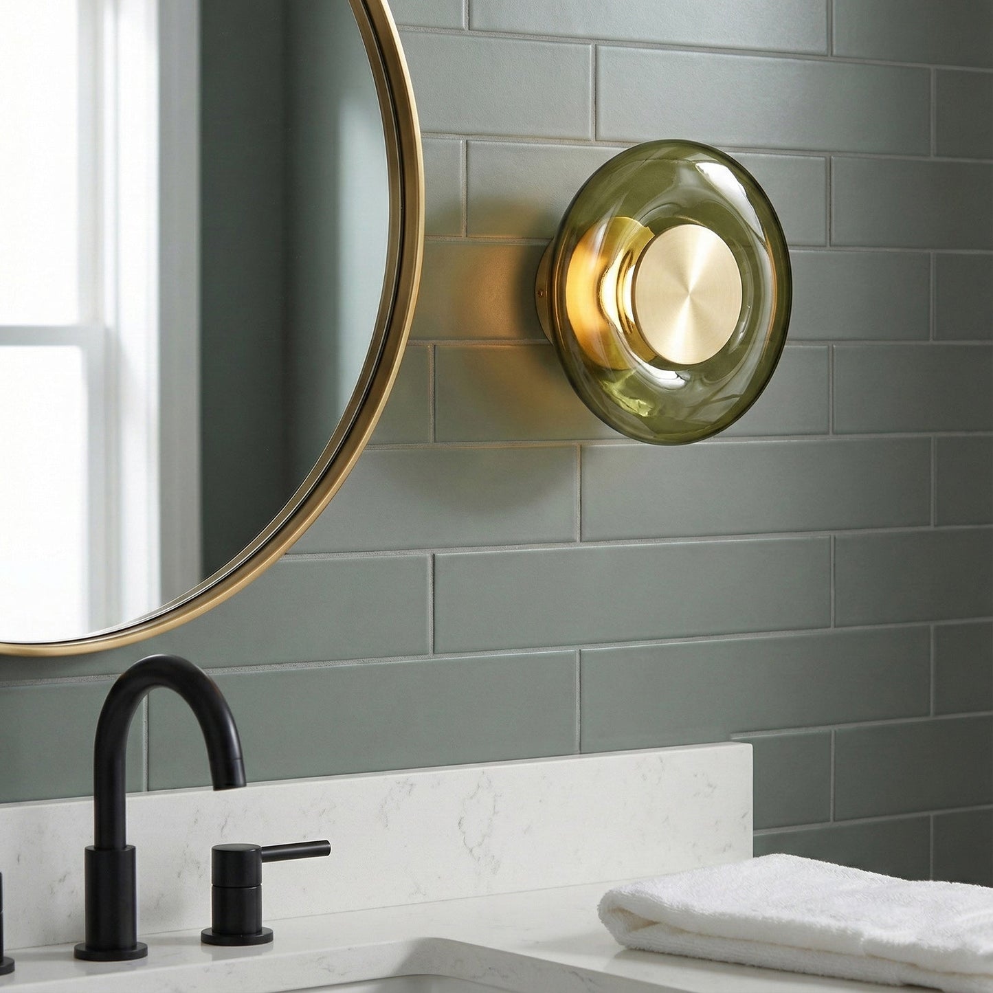 Wandlamp met Groen Glas & Gouden Afwerking – Moderne Verlichtingsaccent voor Hal en Slaapkamer