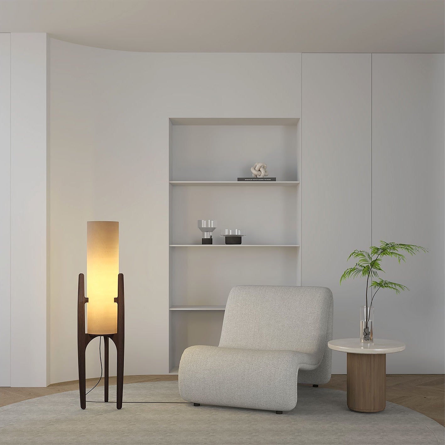 Zen Staande Lamp Met Linnen Kap En Natuurlijk Houten Frame