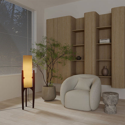 Zen Staande Lamp Met Linnen Kap En Natuurlijk Houten Frame