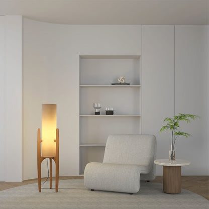 Zen Staande Lamp Met Linnen Kap En Natuurlijk Houten Frame