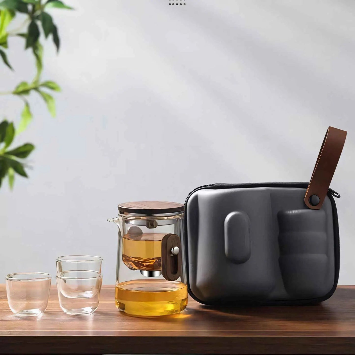 Glazen Reistheepot 330ml Borosilicaat met Cups en Reiskoffer Camping Outdoor