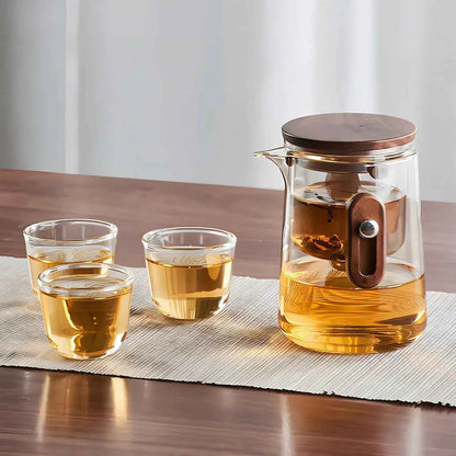 Glazen Reistheepot 330ml Borosilicaat met Cups en Reiskoffer Camping Outdoor