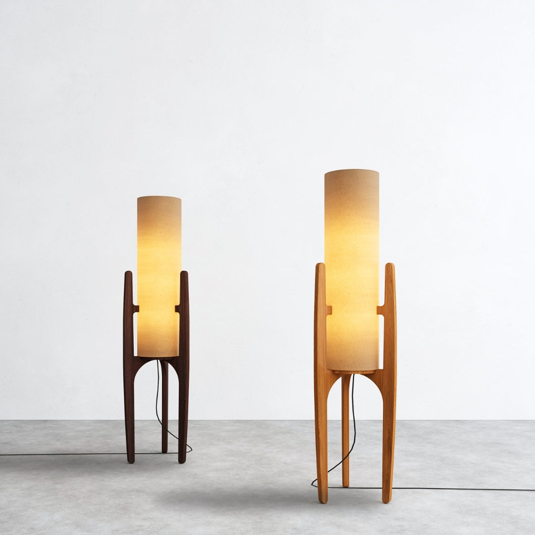 Zen Staande Lamp Met Linnen Kap En Natuurlijk Houten Frame