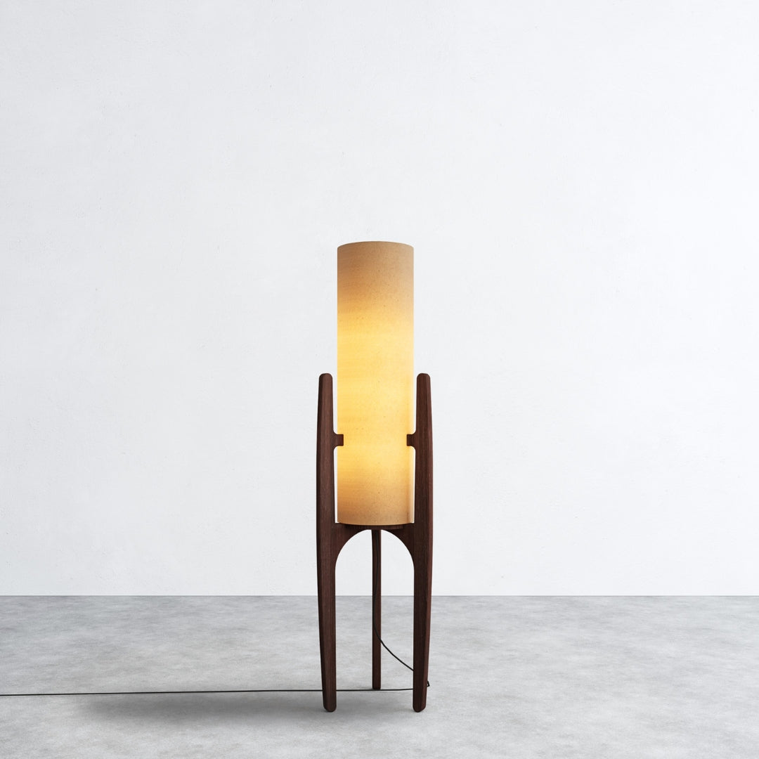 Zen Staande Lamp Met Linnen Kap En Natuurlijk Houten Frame