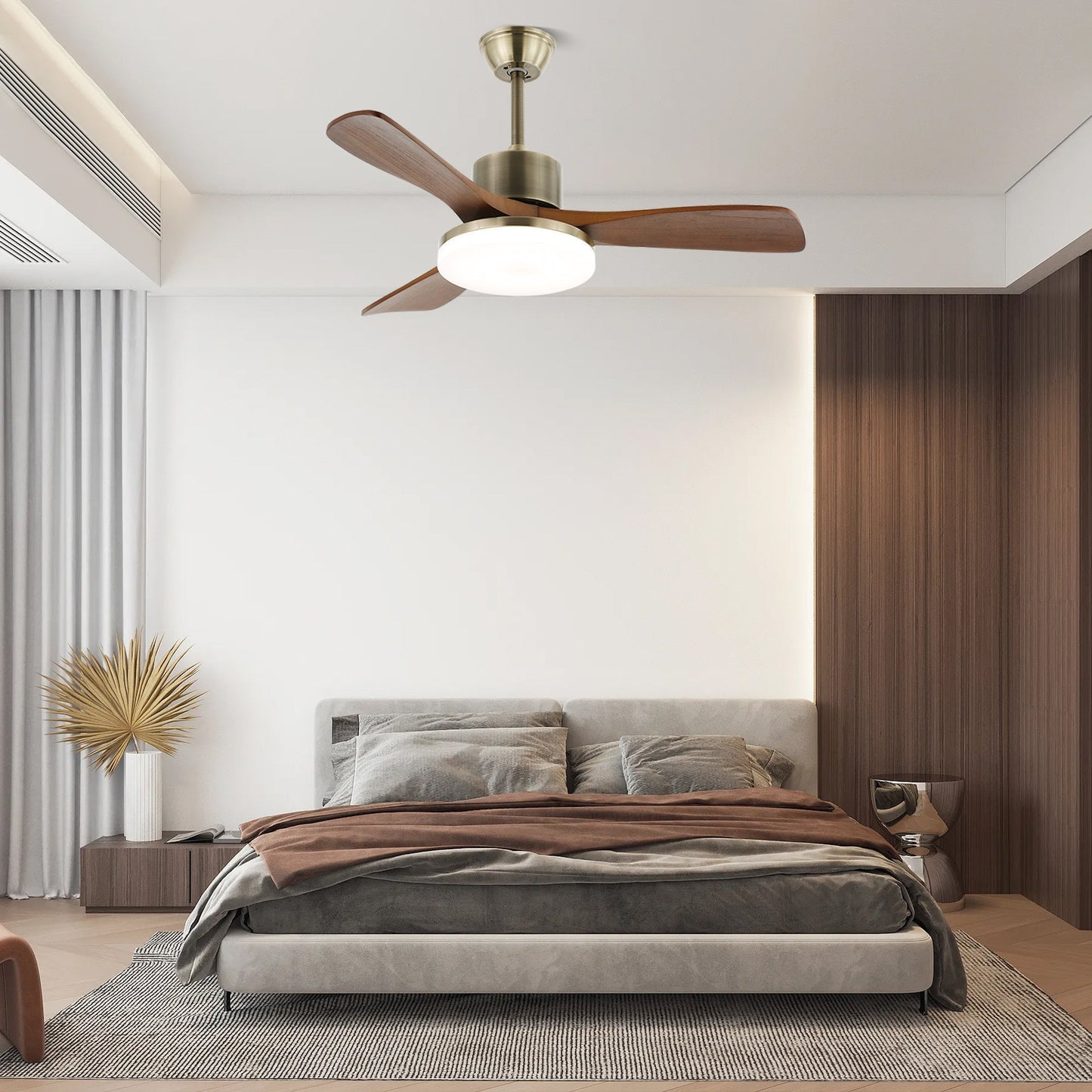 Plafondventilator met Verlichting – Minimalistische Ventilator in Zilver en Hout – 6 Snelheden – Afstandsbediening – 106/132 cm – LED 35W – Plafondverlichting met Ventilatiefunctie