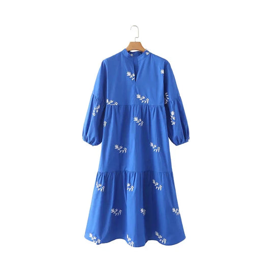 Bloemenborduur Jurk Midi Elegante Vrouwelijke Zomerjurk - StudioMarella