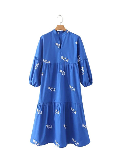 Bloemenborduur Jurk Midi Elegante Vrouwelijke Zomerjurk