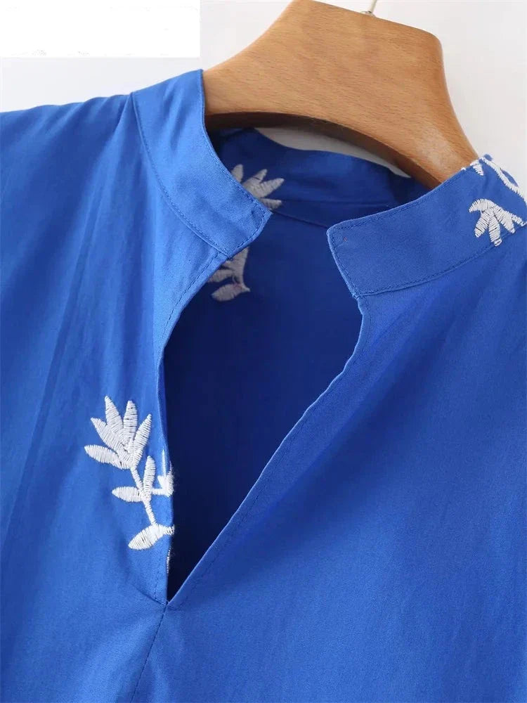 Bloemenborduur Jurk Midi Elegante Vrouwelijke Zomerjurk