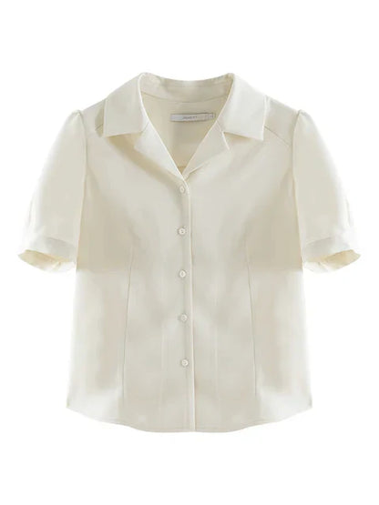 Witte Blouse Franse Stijl Damen blouse Kort Model - StudioMarella