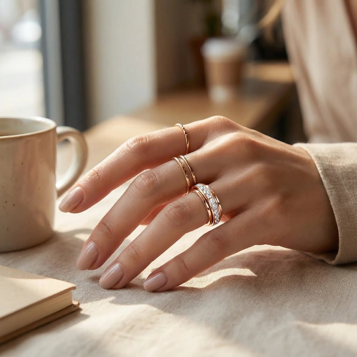 Draaibare Ring met Zirkonia Stenen Titanium Staal Zilver Goud Rosé Goud 3 Kleuren Briljante Sieraden voor Dagelijks Gebruik