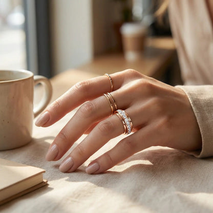 Draaibare Ring met Zirkonia Stenen Titanium Staal Zilver Goud Rosé Goud 3 Kleuren Briljante Sieraden voor Dagelijks Gebruik