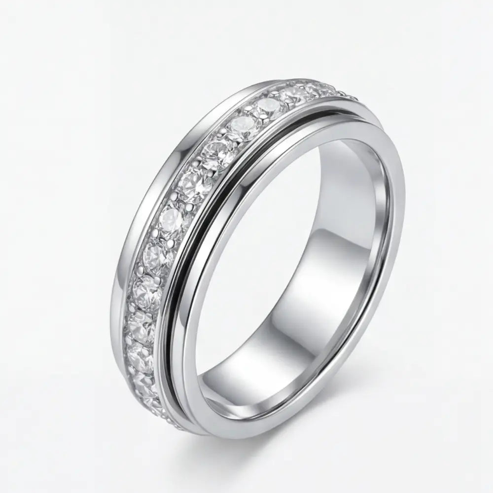Draaibare Ring met Zirkonia Stenen Titanium Staal Zilver Goud Rosé Goud 3 Kleuren Briljante Sieraden voor Dagelijks Gebruik