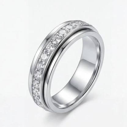 Draaibare Ring met Zirkonia Stenen Titanium Staal Zilver Goud Rosé Goud 3 Kleuren Briljante Sieraden voor Dagelijks Gebruik