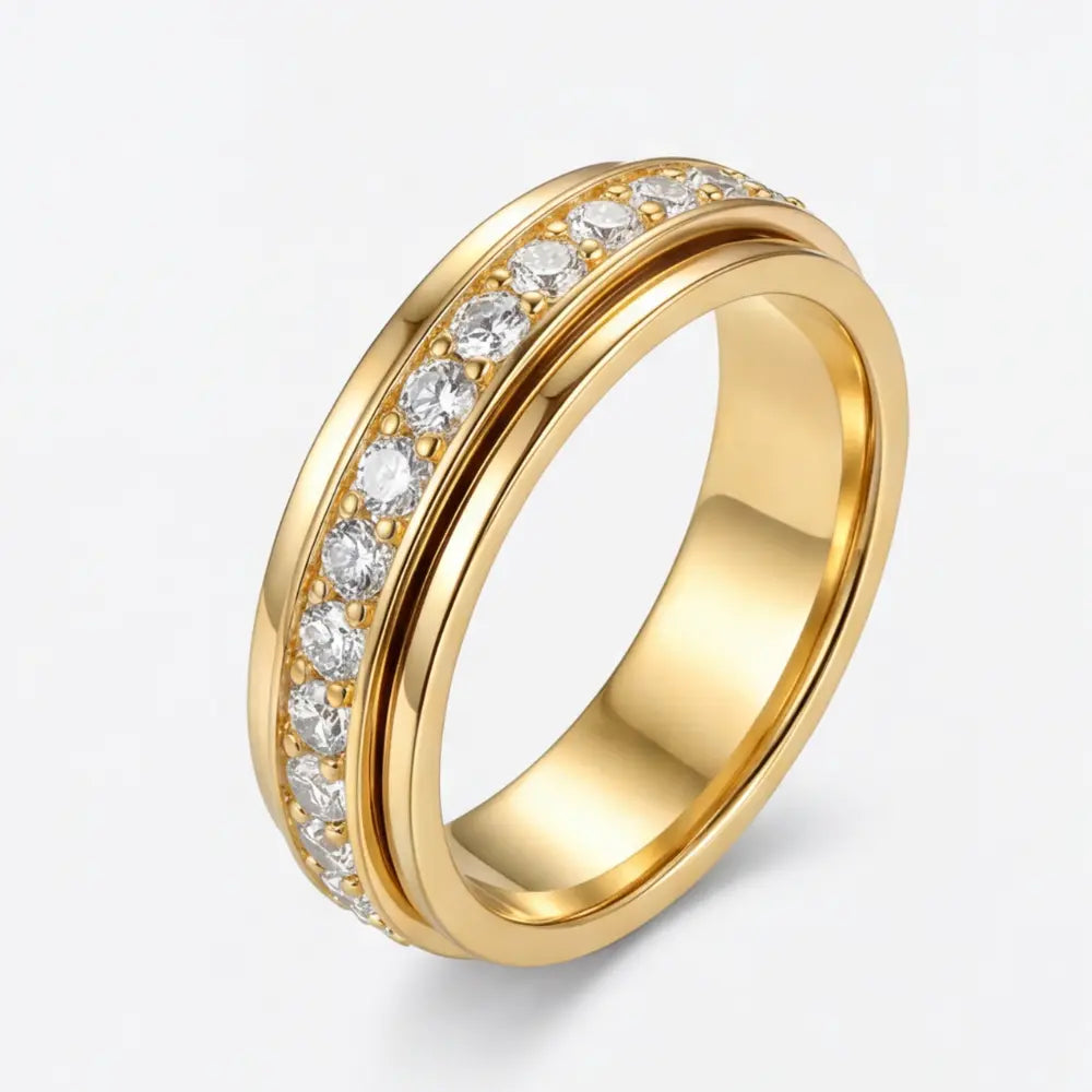 Draaibare Ring met Zirkonia Stenen Titanium Staal Zilver Goud Rosé Goud 3 Kleuren Briljante Sieraden voor Dagelijks Gebruik