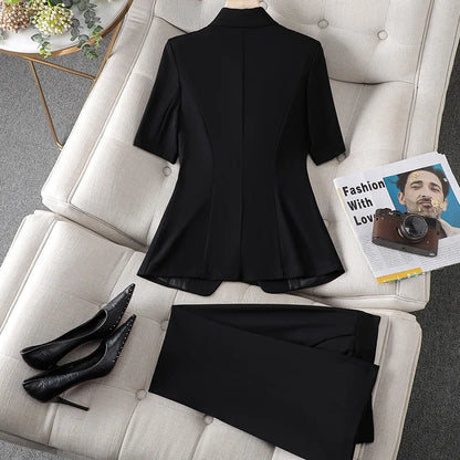 Dames Blazer Pantalon Set Zwart Formaliteit