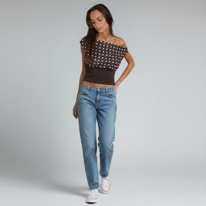 Vrouwelijke Off-Shoulder Top met Polkadots - StudioMarella