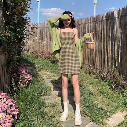 Groene Vintage Ruit Jurk Zomerse Avocado Stijl